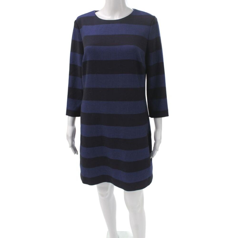 Hobbs London Womens Blue Striped Wool Shift Dress 3/4 Sleeve Zip Size 6